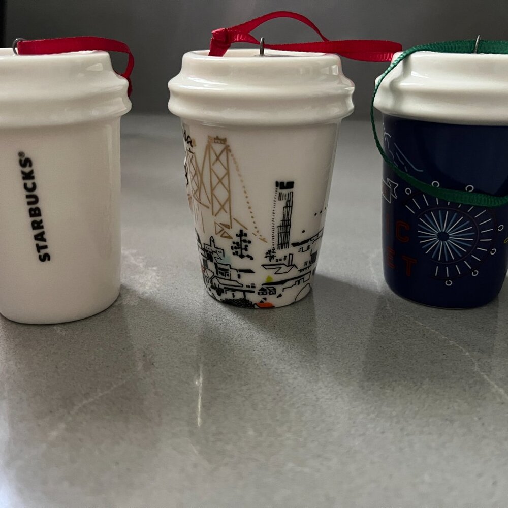 Set of 3 Ceramic Starbucks Ornaments